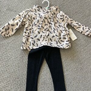 Baby Outfit with Leaf Print Top and Black Leggings